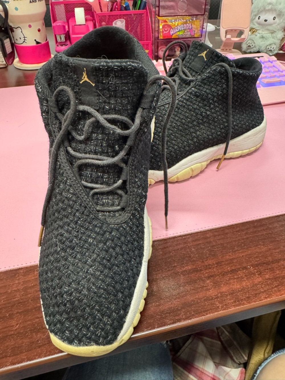 Jordan Future Youth, Black Woven High-Top Sneakers with Gold Jumpman